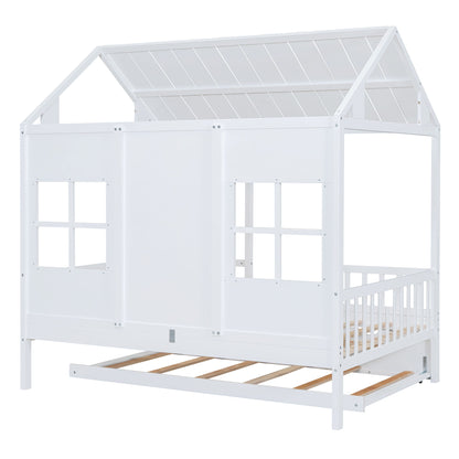 House Bed With Twin Size Trundle, Daybed