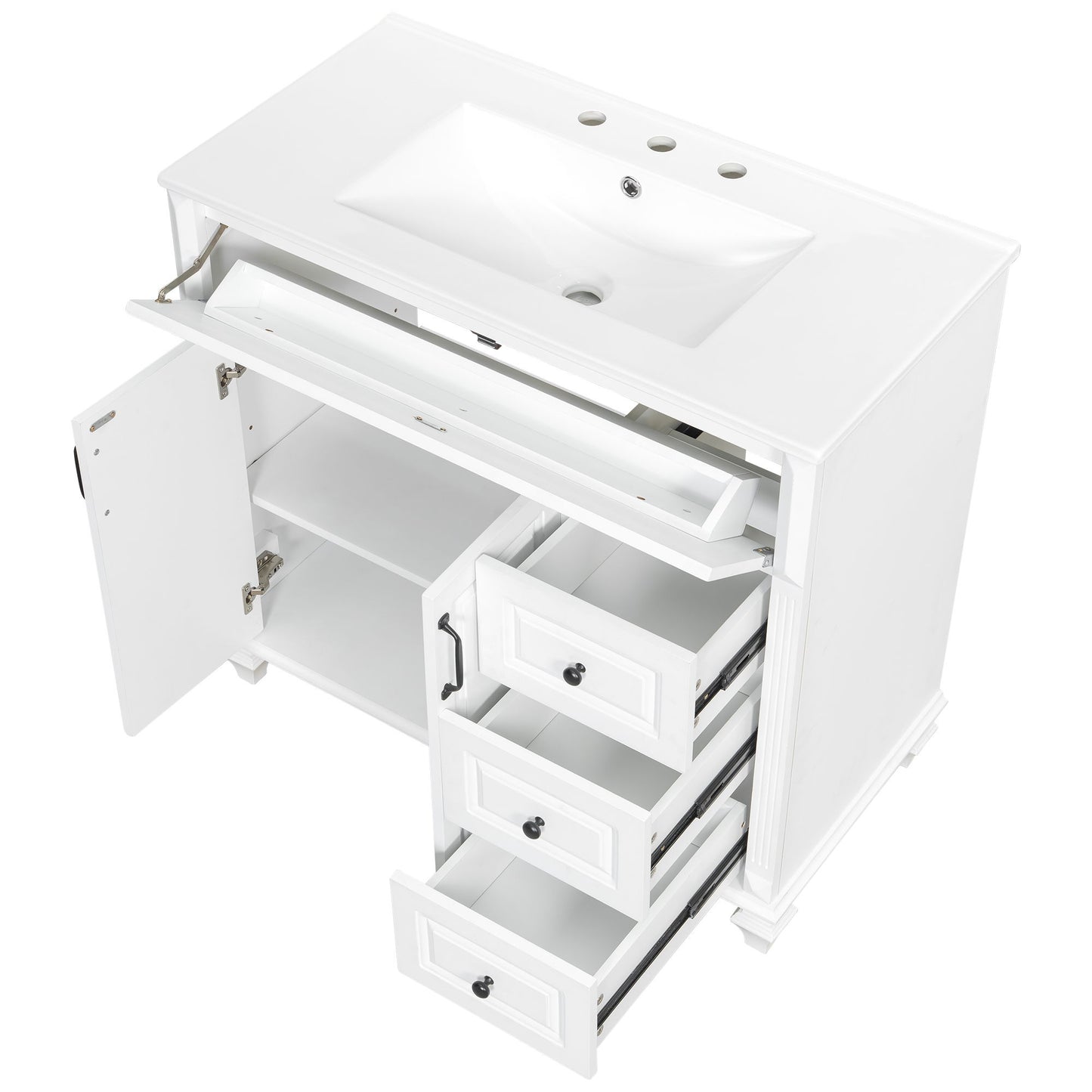 Modern Bathroom Vanity With Sink, 3 Drawers & 2 Doors