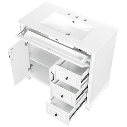 Modern Bathroom Vanity With Sink, 3 Drawers & 2 Doors