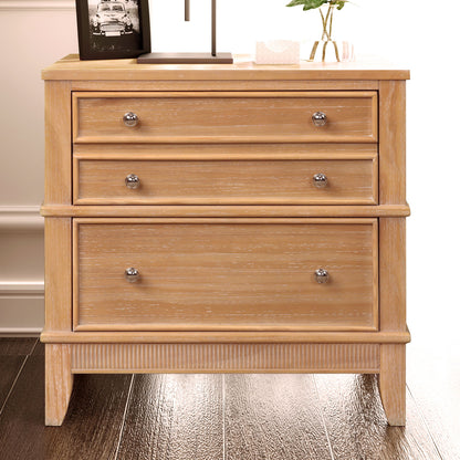 Hazel - 3 Drawer Side Table For Living Room, Hallway, Entryway Solid Wood With Silver Handles - Natural