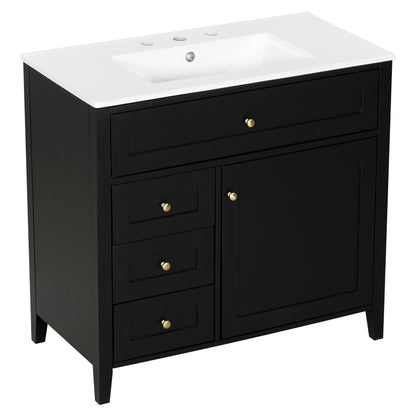 Bathroom Vanity With Sink, 3 Drawers & Cabinet With Adjustable Shelves