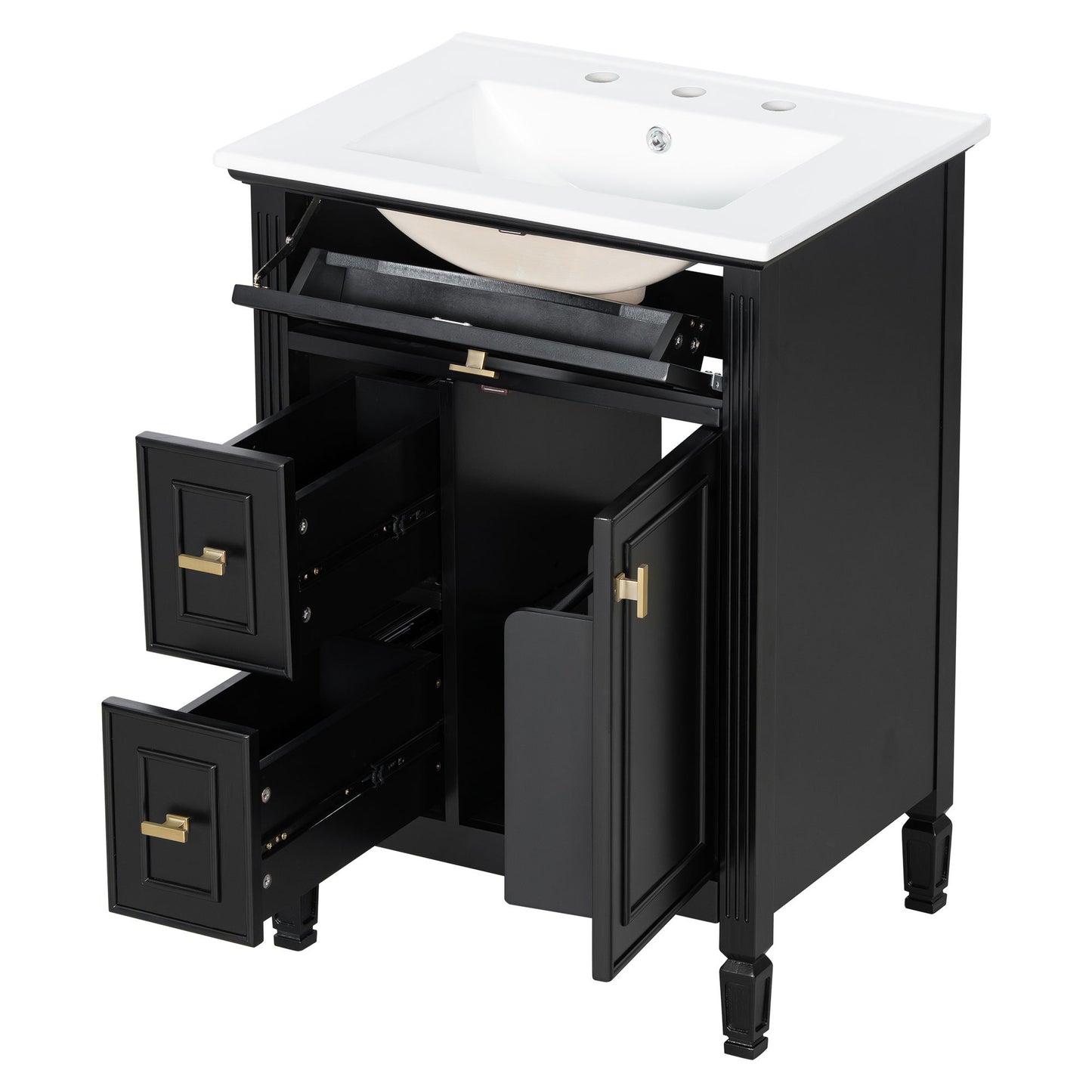 Modern Bathroom Vanity With Sink, Flip Drawer, 2 Drawers, Adjustable Shelf