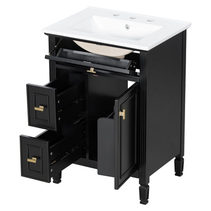 Bathroom Vanity With Sink, Flip Drawer, 2 Drawers, Adjustable Shelf