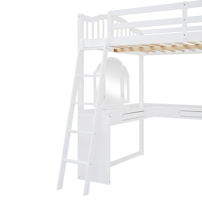 Loft Bed With Drawers, Cabinet, Shelves With Desk