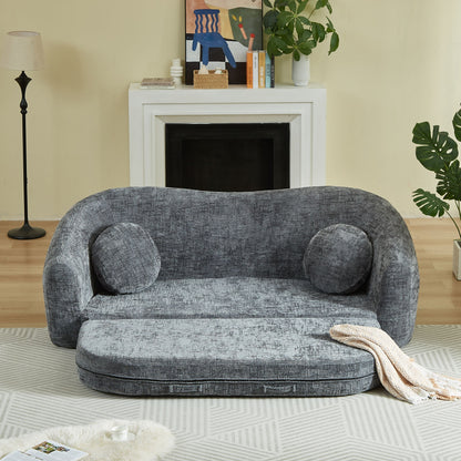 Curved Convertible Sofa, 2 In 1 Frameless Folding Sofa Bed With Pull Out Base And Deep Seat