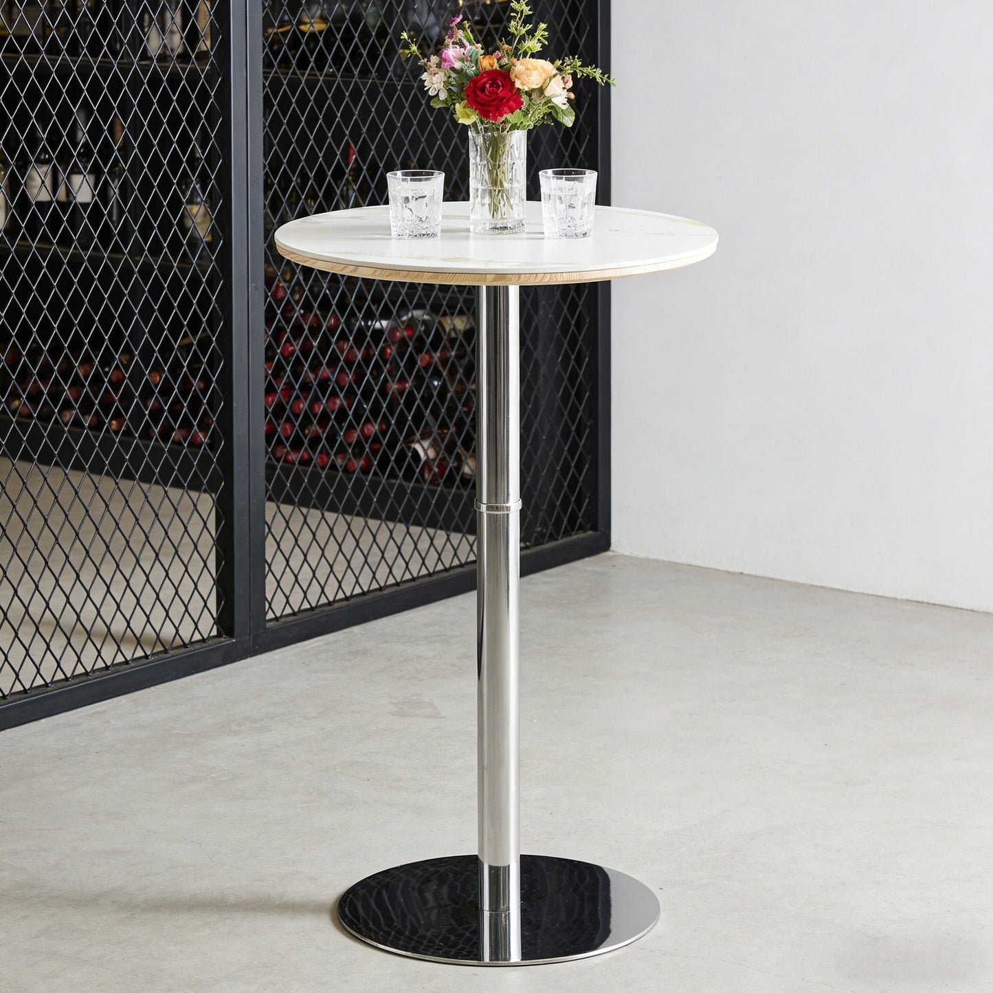 Circular Bar Table - White / Silver