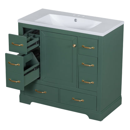 Modern Bathroom Vanity With Sink, 6 Drawers, Adjustable Shelf