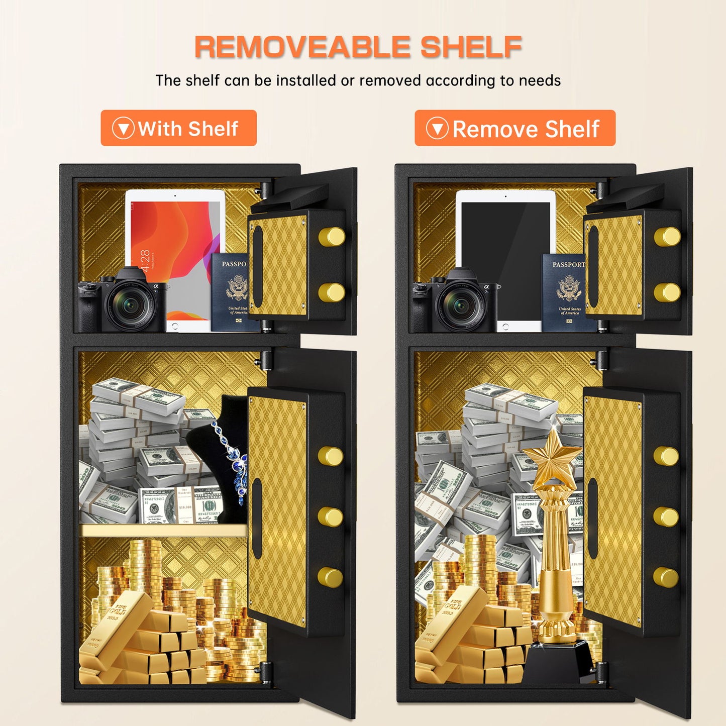 Large Double Door Coin Operated Safe, Digital Security Safe With Fireproof And Waterproof Bag