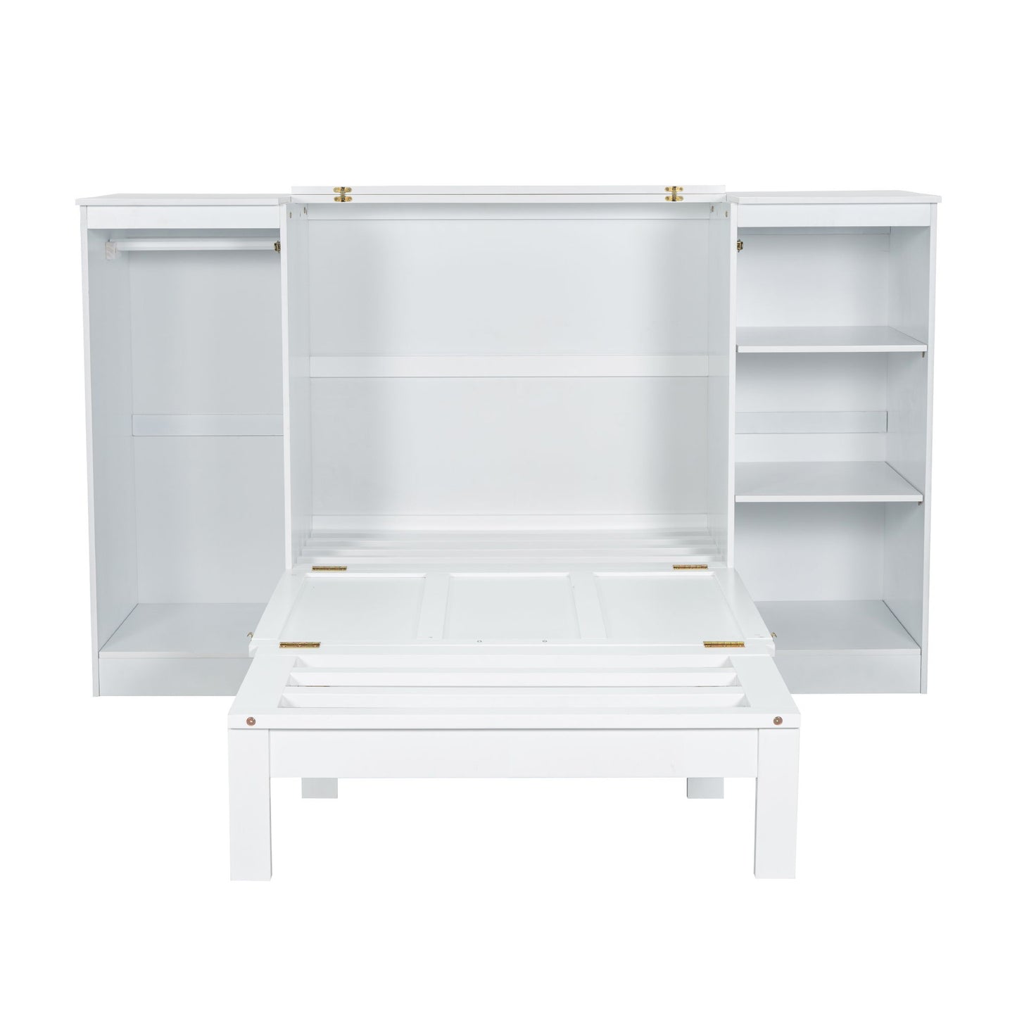 Twin Size Murphy Bed With Bedside Shelves And Wardrobe - White