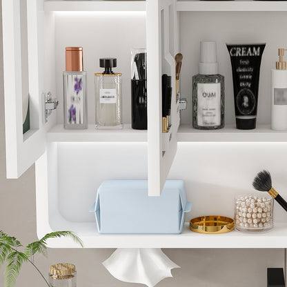 Wall Mounted Bathroom Mirror Cabinet With LED Lights, Anti Fog & Explosion Proof, Touch Control Medicine Cabinet, 3 Color Lighting - White