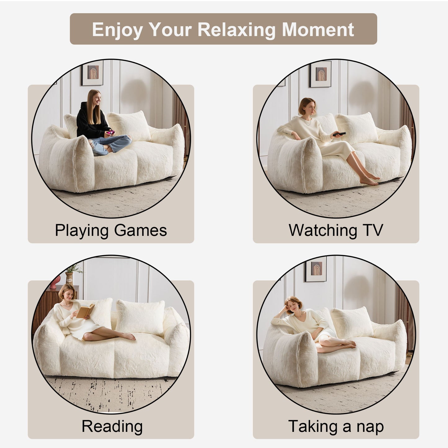 Giant Bean Bag Couch, Ultra Soft Fluffy Loveseat For Living Room