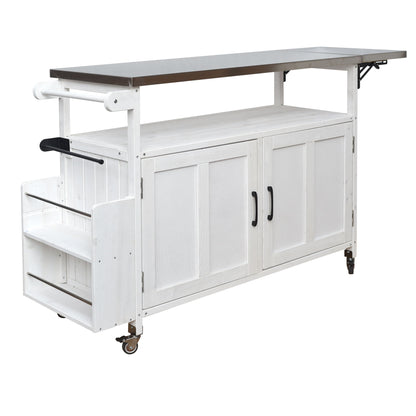 Foldable Outdoor Kitchen Island With Lockable Wheels, Storage Cabinet And Towel Rack For Patio