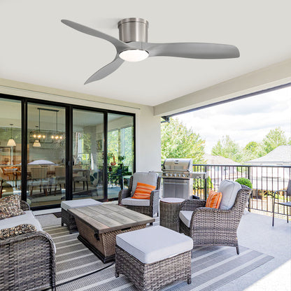 Flush Mount Ceiling Fan With Dimmable LED Light, 3 Blades, Reversible DC Motor Blades For Living Room
