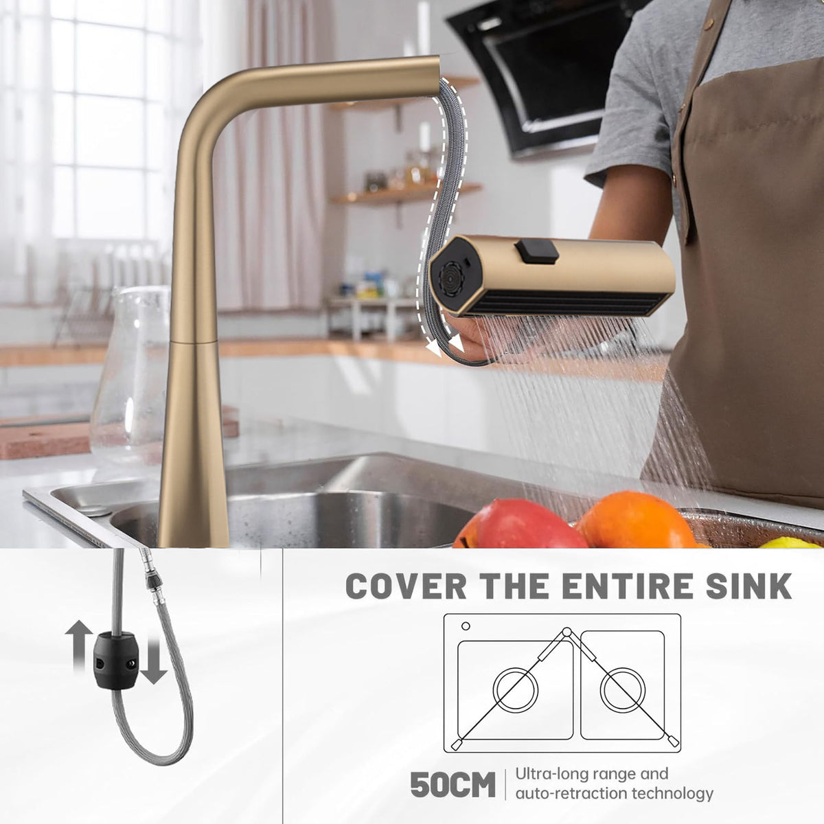Waterfall Kitchen Faucet With Temperature Display And Pull Down Sprayer