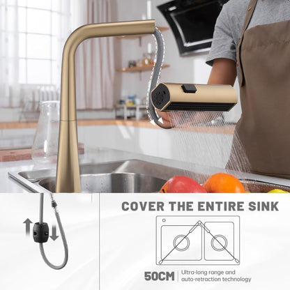 Waterfall Kitchen Faucet With Temperature Display And Pull Down Sprayer