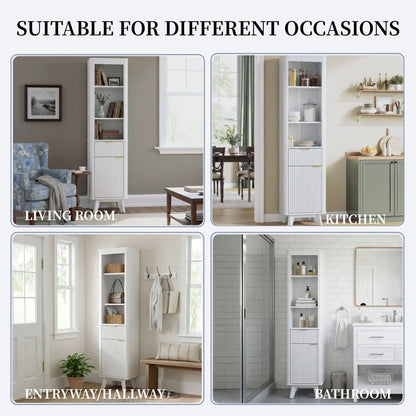 Tall Bathroom Storage Cabinet With Adjustable Shelves And 1 Drawer & Door