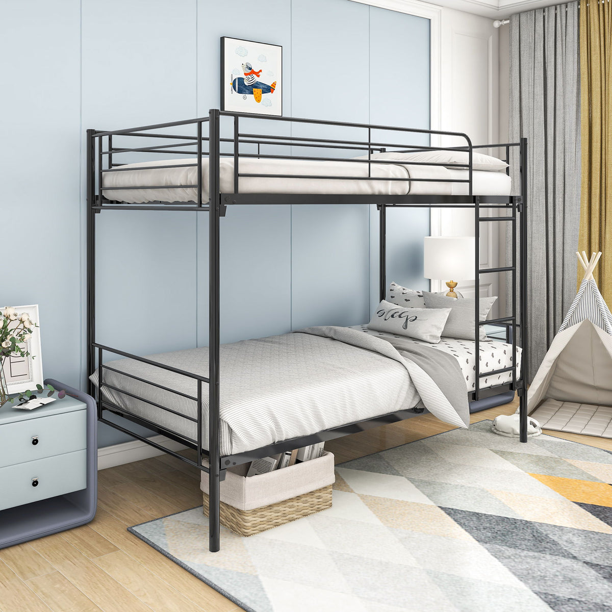 Space Saving Bunk Bed With Metal Frame And Ladder