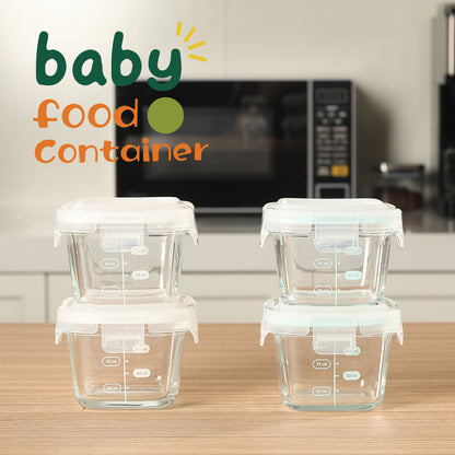 Delight King 4-Piece Baby Food Container Set - BPA & Lead-Free, High Borosilicate Glass Meal Prep Containers with Leak-Proof PP Lids, Freezer, Oven & Microwave Safe, Clear Measurement Markings, 5.4oz