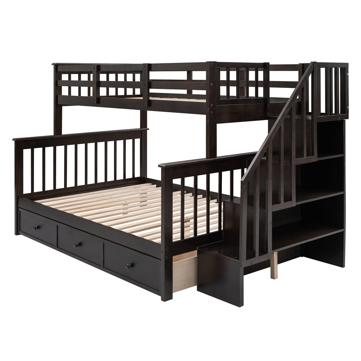 Stairway Bunk Bed With Storage And Guard Rail For Bedroom