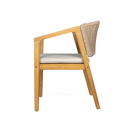 Outdoor Dining Set 1 Table 4 Chairs (Set of 5) - Teak / Beige