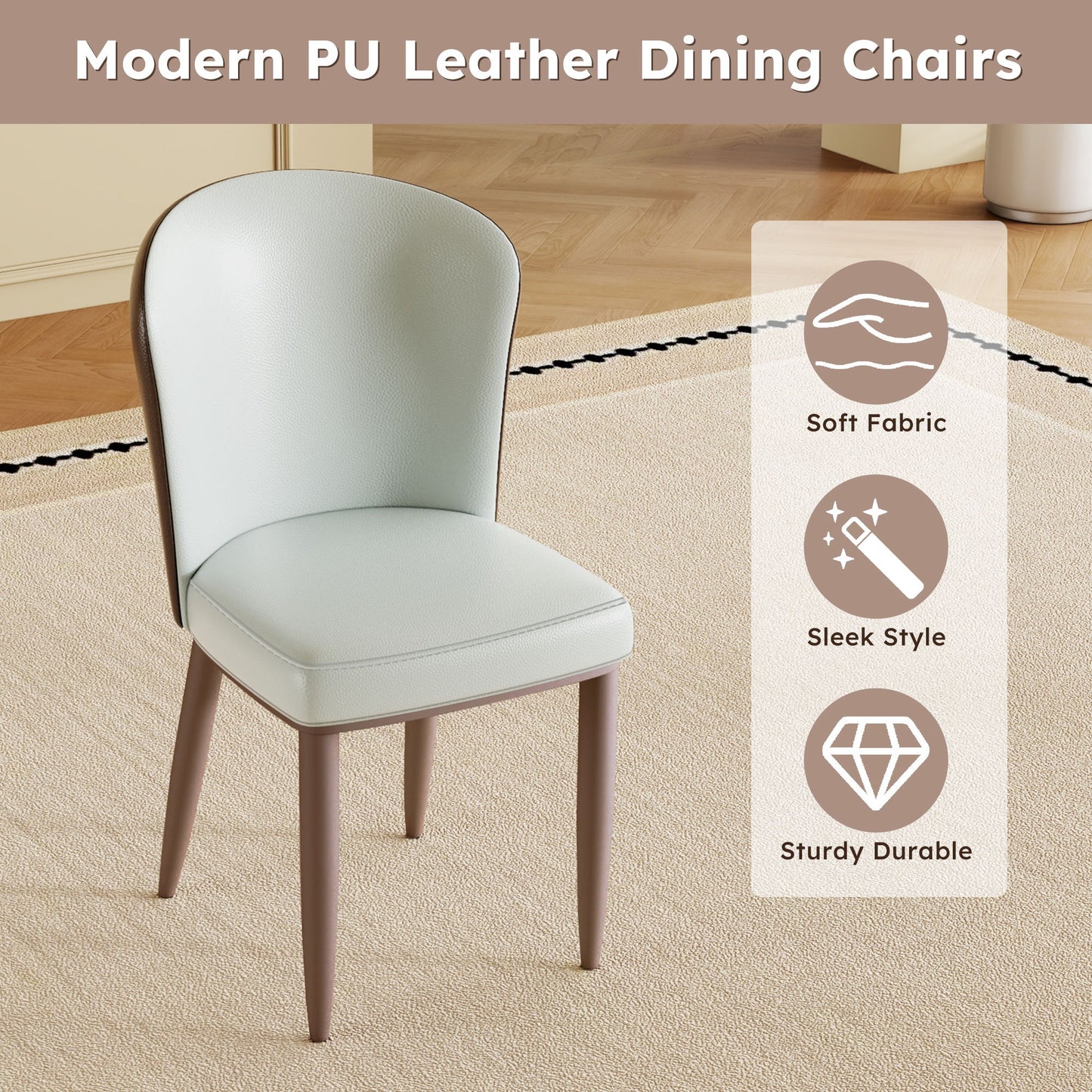 Dining Chair With Carbon Steel Legs, Comfortable Seating, (Set of 2) - White