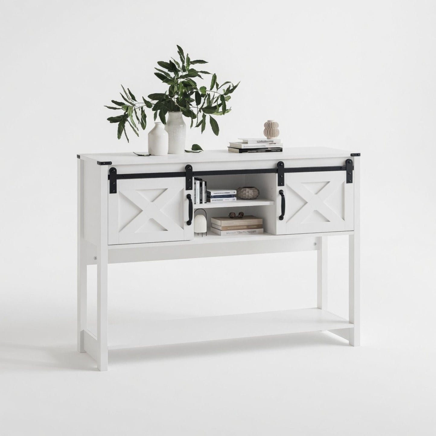 Farmhouse Entryway Table With Sliding Barn Door