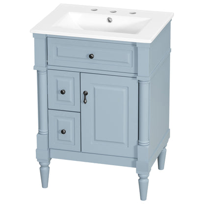 Freestanding Bathroom Vanity With Sink, Adjustable Shelf & Flip Drawer