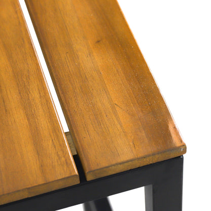 Outdoor Bar Stool With Slat Design And Metal Frame (Set of 2)