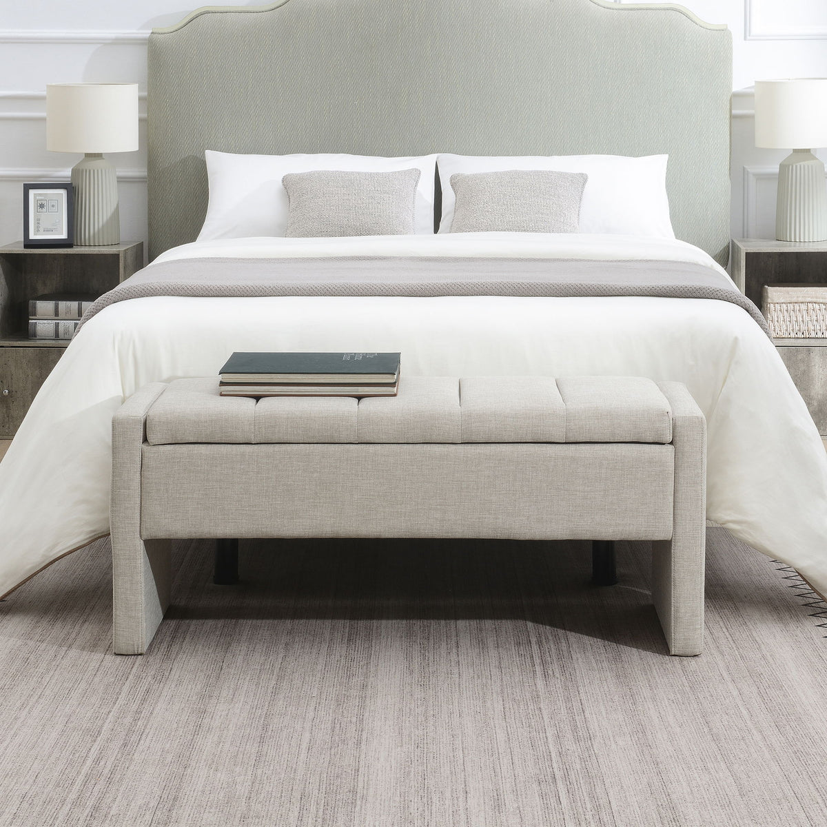 Modern Upholstered Large Bed End Bench With Storage