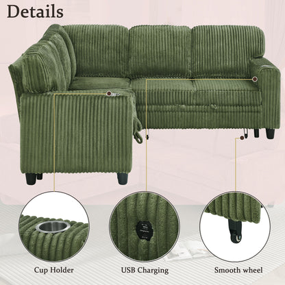 L-Shaped Sofa With Pull Out Sofa Bed With USB