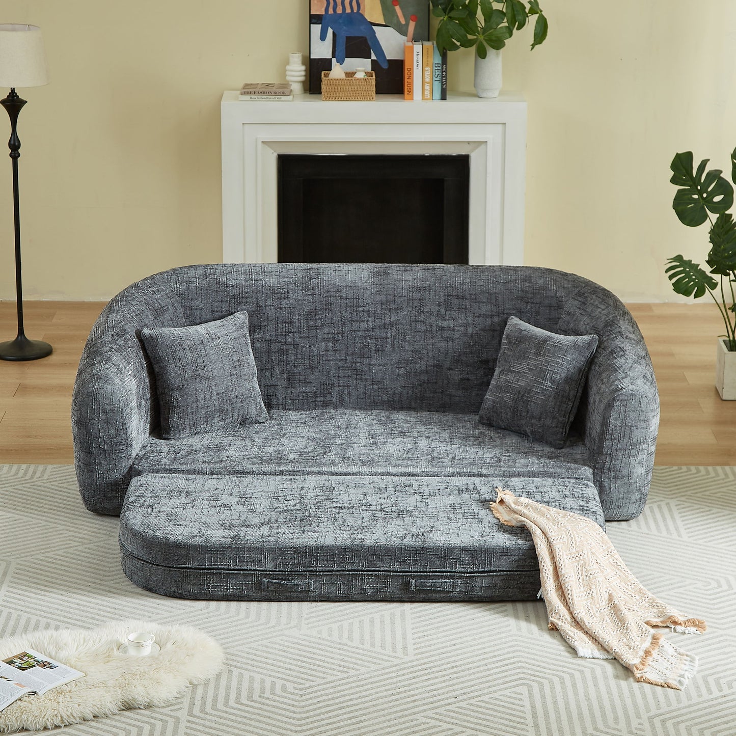 Curved Convertible Sofa, 2 In 1 Fold Out Bed With Pull Out Base And Deep Seat