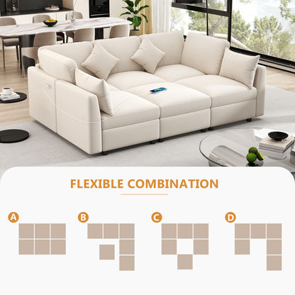 Sectional Sofa Modular U-Shaped With Ottoman & USB Ports
