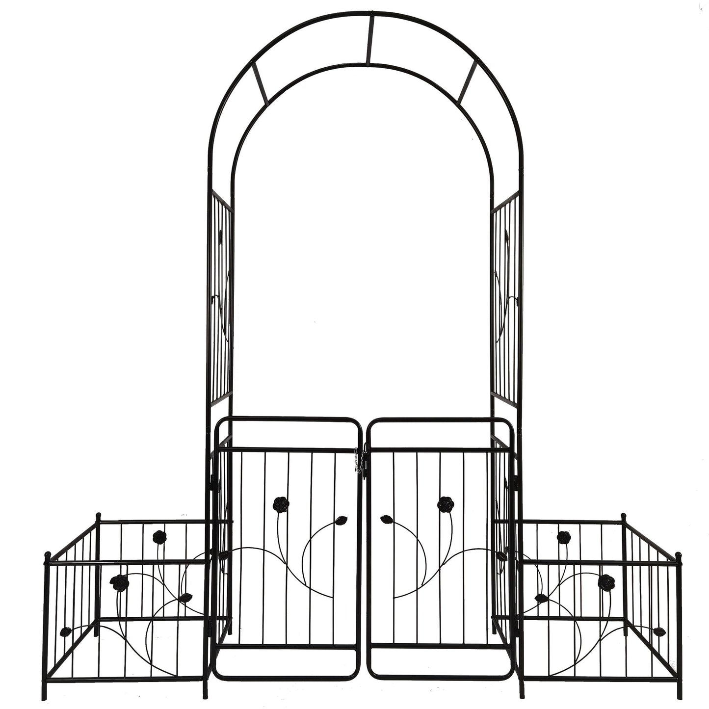 Metal Garden Arch With Gate Wide High Climbing Plants Support Rose Arch Outdoor - Black