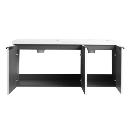 Contemporary Wall Mounted Bathroom Vanity With Resin Double Sink