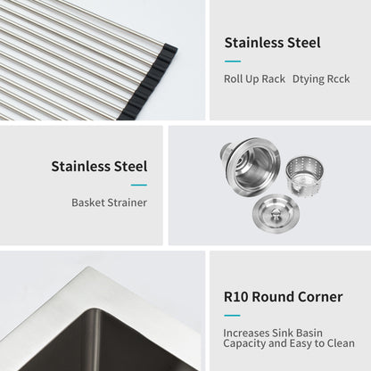 Modern Undermount Stainless Steel Kitchen Sink 16 Gauge, Deep Single Bowl