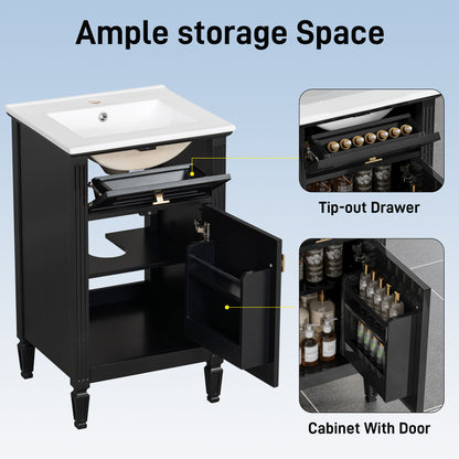 Bathroom Vanity With Sink, Adjustable Shelf, Tilt-Out Drawer