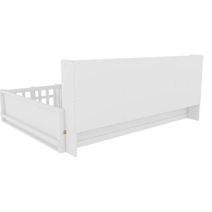 Platform Bed Frame With Guardrail, Storage Shelves & Bookshelf