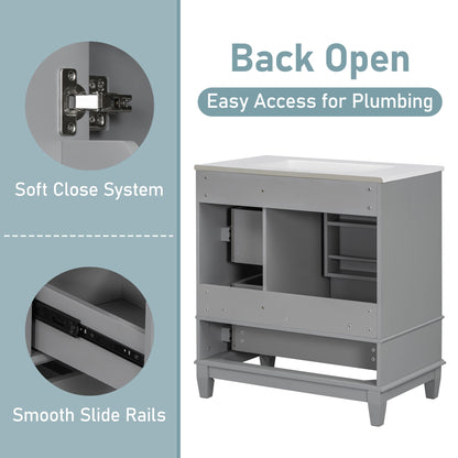 Freestanding Bathroom Vanity With Sink, Soft Close Door, 3 Drawers
