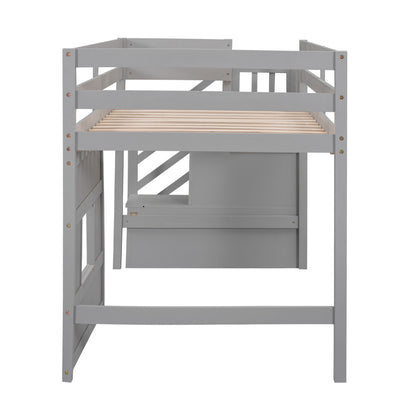 Loft Bed With Storage Staircase, Window & LED Light