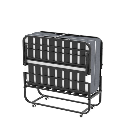 Twin Wide Folding Bed For Tall People, Extra Long & Wide Rollaway With Memory Foam, Heavy-Duty Capacity Guest, Spacious Portable Cot - Black