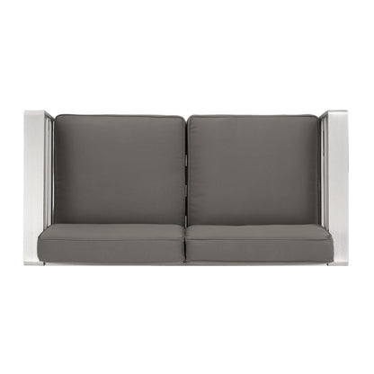 Outdoor Aluminum Loveseat With Cushion - Gray