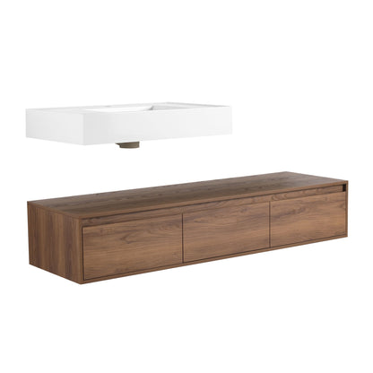 Modern Wall Mounted Bathroom Vanity With Resin Sink And Soft Close Drawer