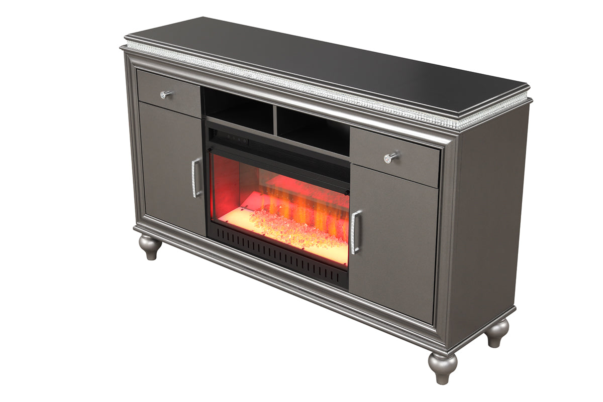 Ginger Modern TV Stand With Electric Fireplace in Gray