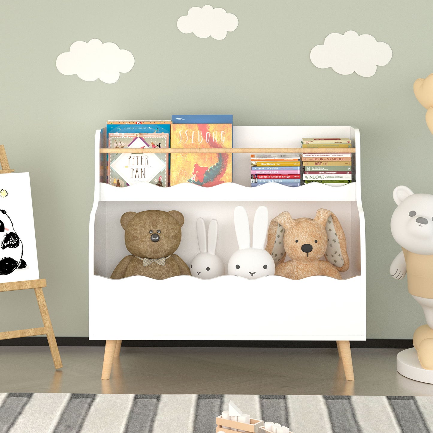 Kids Bookcase, Children Book Organizer Toy Storage Cabinet - White
