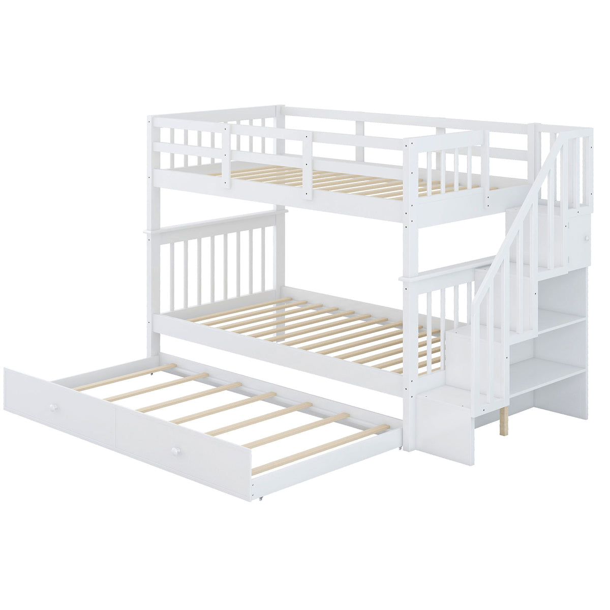 Stairway Bunk Bed With Storage And Guard Rail For Bedroom