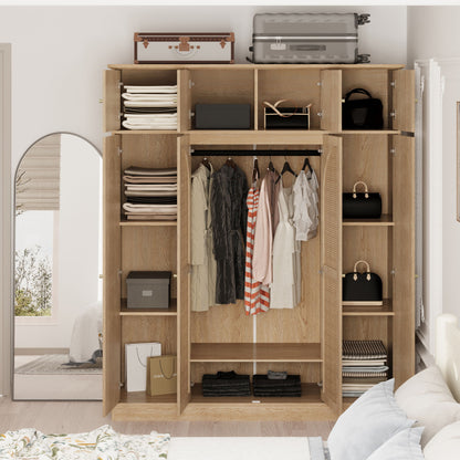 8 Door Armoire Wardrobe With Adjustable Shelves And Hanging Rod