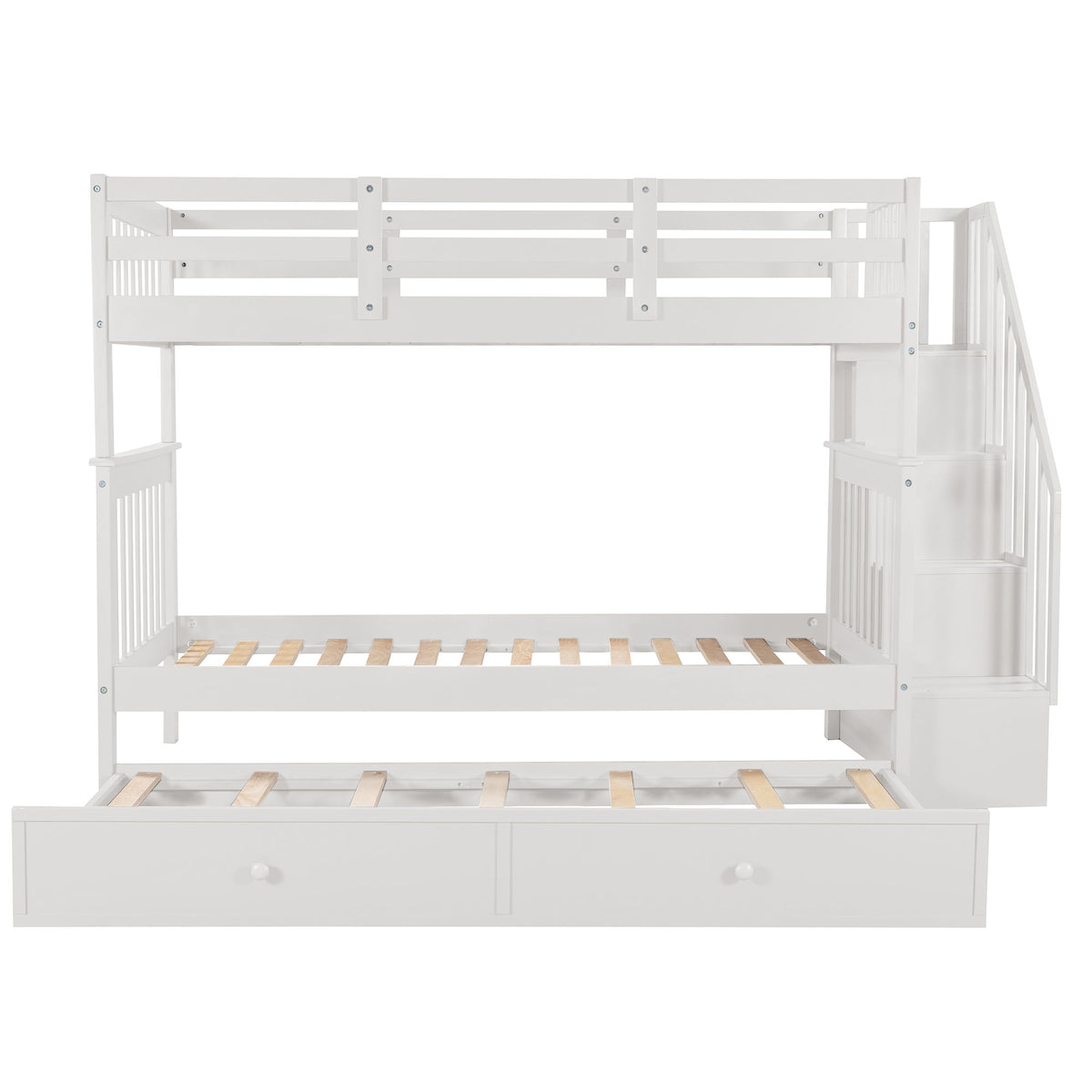 Stairway Bunk Bed With Storage And Guard Rail For Bedroom