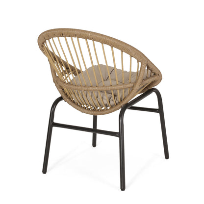 Outdoor Accent Chair With Curved Back And Basket Frame, (Set of 2) - Light Brown / Beige