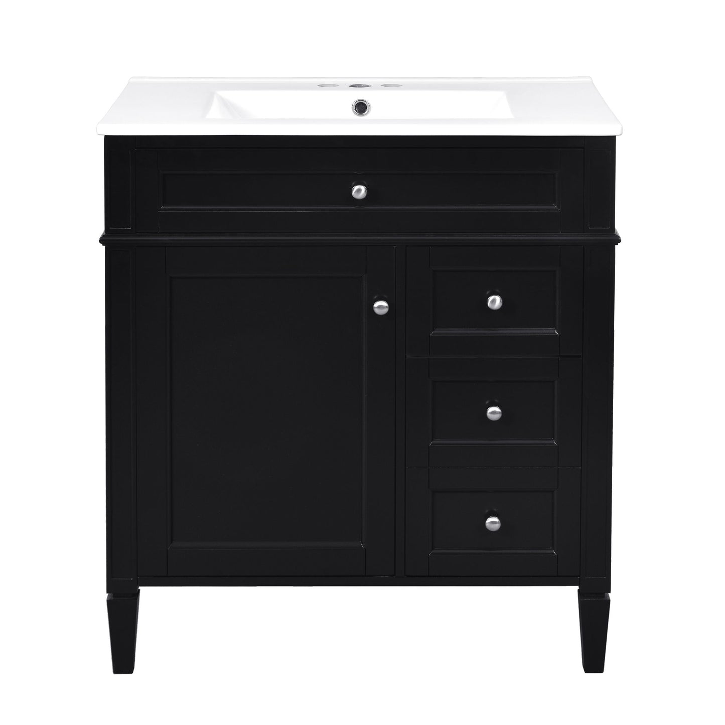 Bathroom Vanity With Top Sink, 2 Doors And 3 Drawers, Freestanding Set With Mirror Cabinet