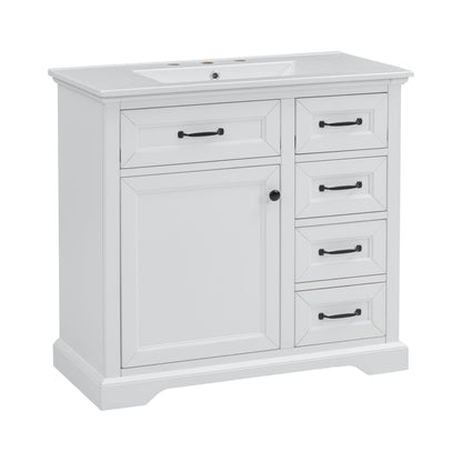 36" Bathroom Vanity With Sink, 2 Tip-Out Drawers, Soft Close Hinges